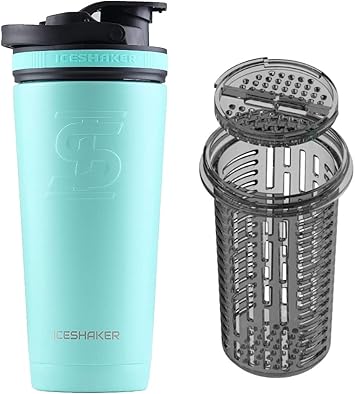 Ice Shaker 26 Oz Shaker Bottle, Stainless Steel Water Bottle and Protein Shaker, Mint + Fruit Infuser Attachment