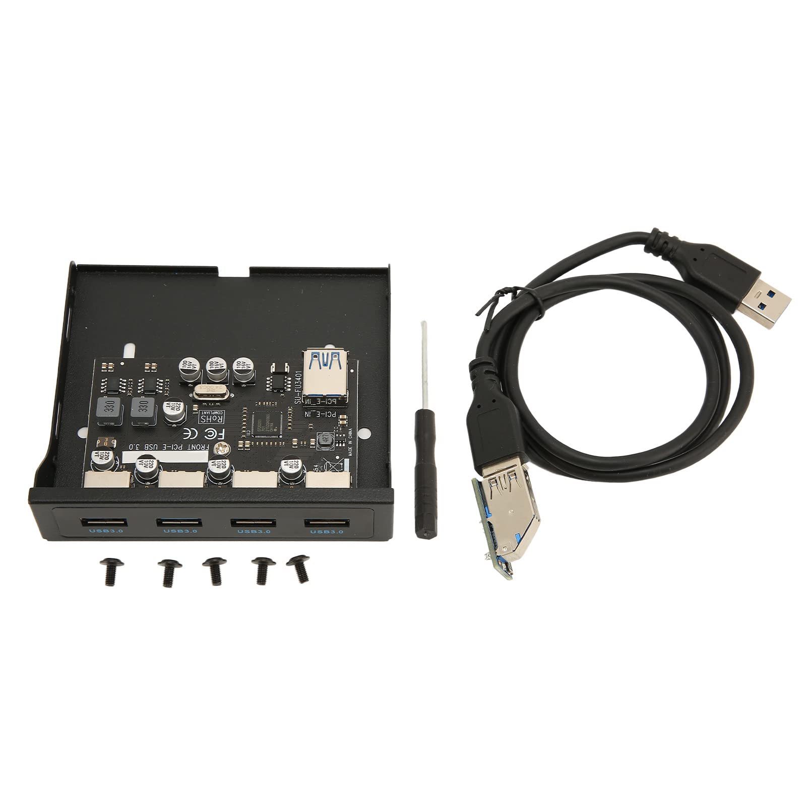Panel frontal PCIE a USB 3.0 Hub con 4 puertos, panel frontal de PC de 3.5 pulgadas, lector de tarjetas interno PCIE adaptador USB con 4 puertos de salida USB 3.0 X para carcasa de computadora 9