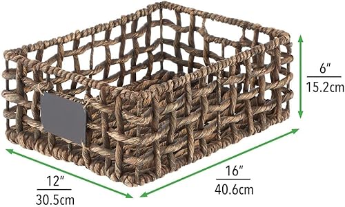 Miniatura 7 de mDesign Water Hyacinth - Cesta de tejido abierto para el hogar con etiqueta de pizarra integrada para almacenamiento en dormitorio, baño, oficina,