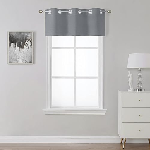 SeeGlee Cenefa de cortina corta opaca gris claro para ventana pequeña, cortina de cortina con ojales cortos con aislamiento térmico (36 pulgadas de
