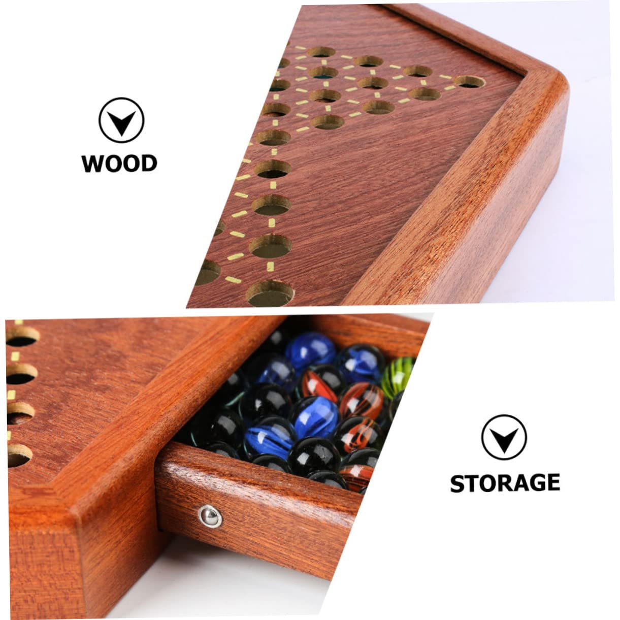 BESTonZON Set da Gioco Marrone e Cassetto Porta Biglie Dama Cinese in Legno Vassoio Esagonale e Pianificazione per Intrattenimento Familiare