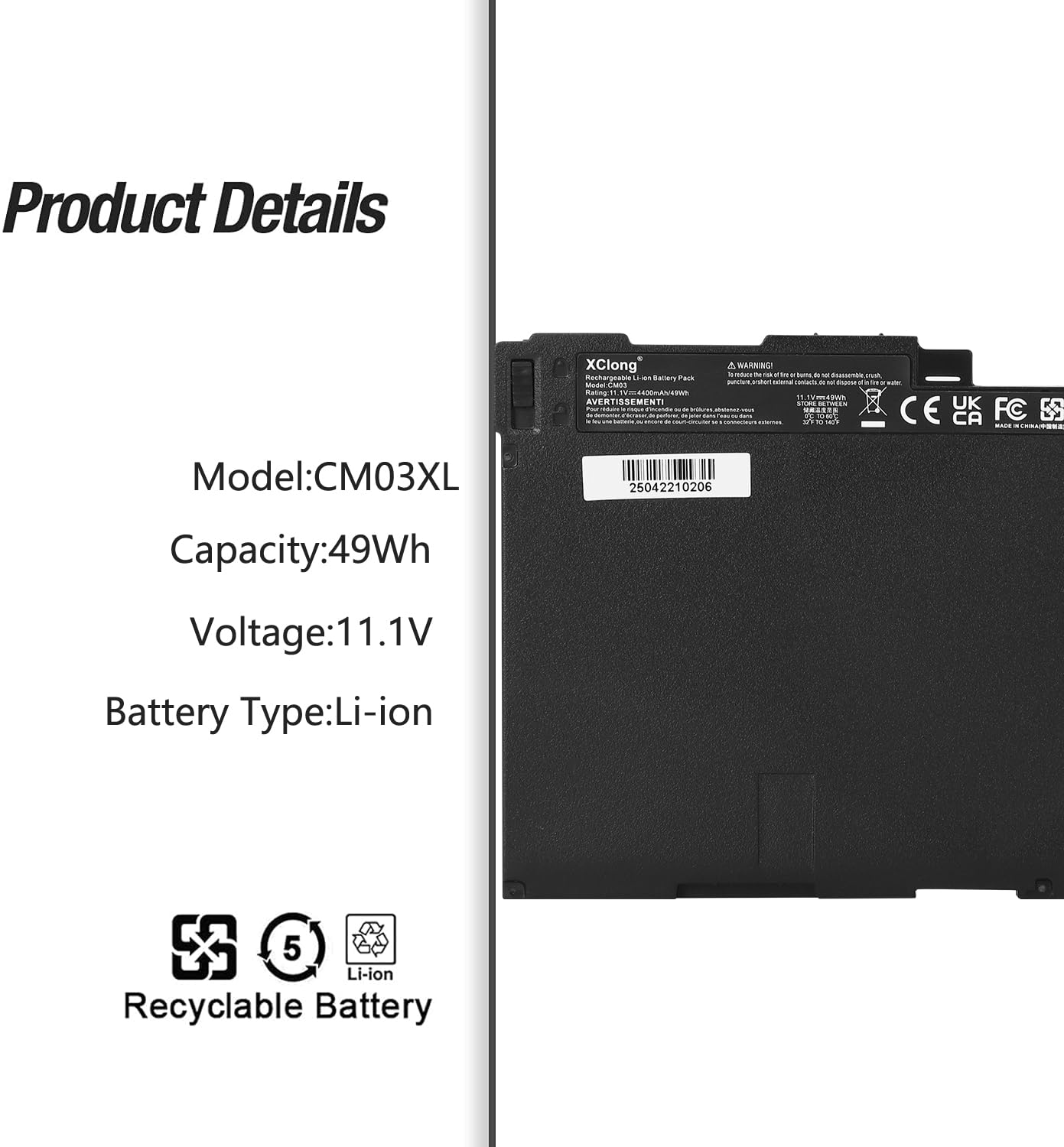 CM03XL 717376-001 Laptop Batteria per HP EliteBook 740 745 750 755 840 845 850 855 G1 G2 Series fit HP ZBook 1415u,fits CO06 CO06XL Spare 716724-421 CM03050XL HSTNN-DB4Q HSTNN-L11C-5 49Wh