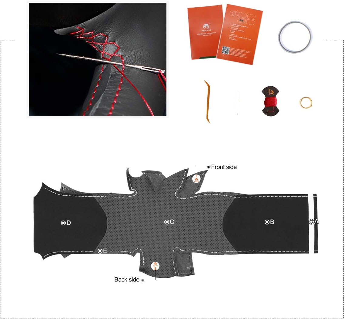 MEWANT Steering Wheel Cover Hand-Stitch Suede & Genuine Leather Steering Wheel Wrap for Ford Focus ST RS 2015-2018