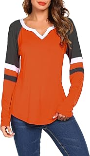 Sweetnight Long Sleeve T Shirts for Women V Neck Loose Fit Cotton Raglan Baseball Tee Shirt