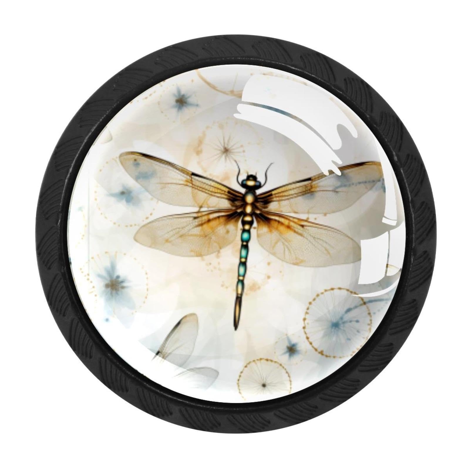 CHENZZZZ 4 Pack Dragonfly Dresser Drawer Cabinet Knobs Round Crystal Glass Knobs Pulls Handles for Kitchen Wardrobe Cupboard Door Hardware