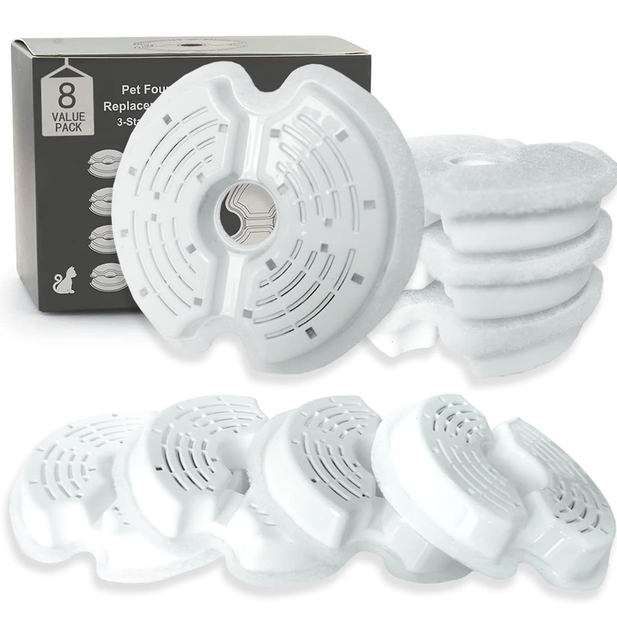 Hantoc 8 Piezas Filtros Fuente Gatos, Filtros de Repuesto para 2,5L Fuentes de Acero Inoxidable 2L Fuente de Agua de Flores Filtros Fuente con Resina y Carbón Activo para Fuentes de Flores