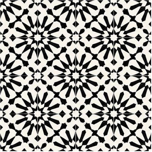 Nuxovilar Peel and Stick Vinyl Floor Tiles, 12x12 Inch Black & White Geometric Floral Pattern, Self-Adhesive Flooring (10 Pcs)