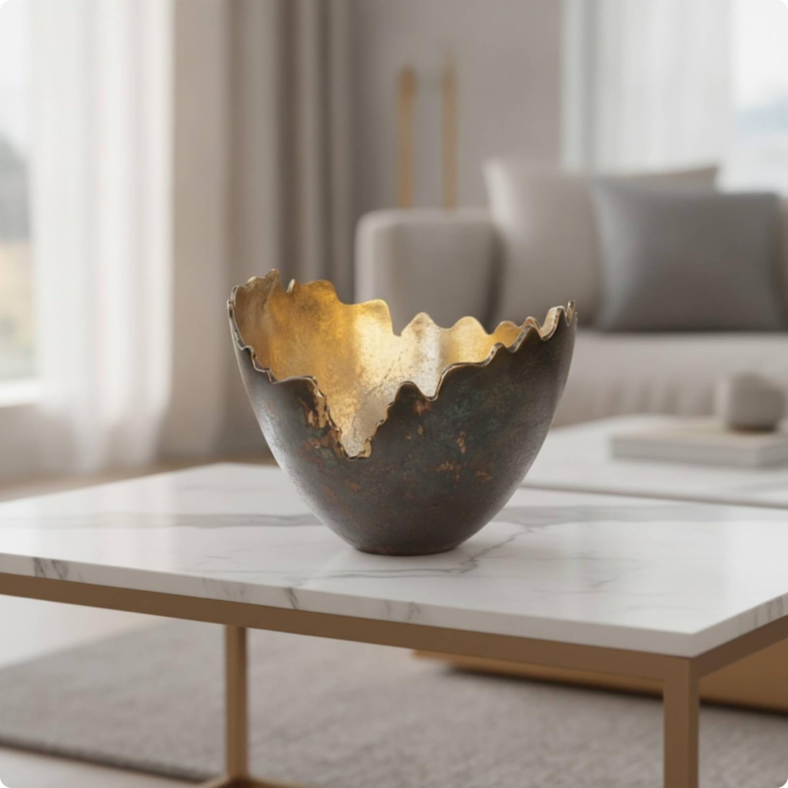 Jarrón Decorativo Cuenco Escultural Irregular de Aluminio con Acabado en Tono Envejecido Centro de Mesa Moderno, 40 27 H11cm, O款 Plata Grande