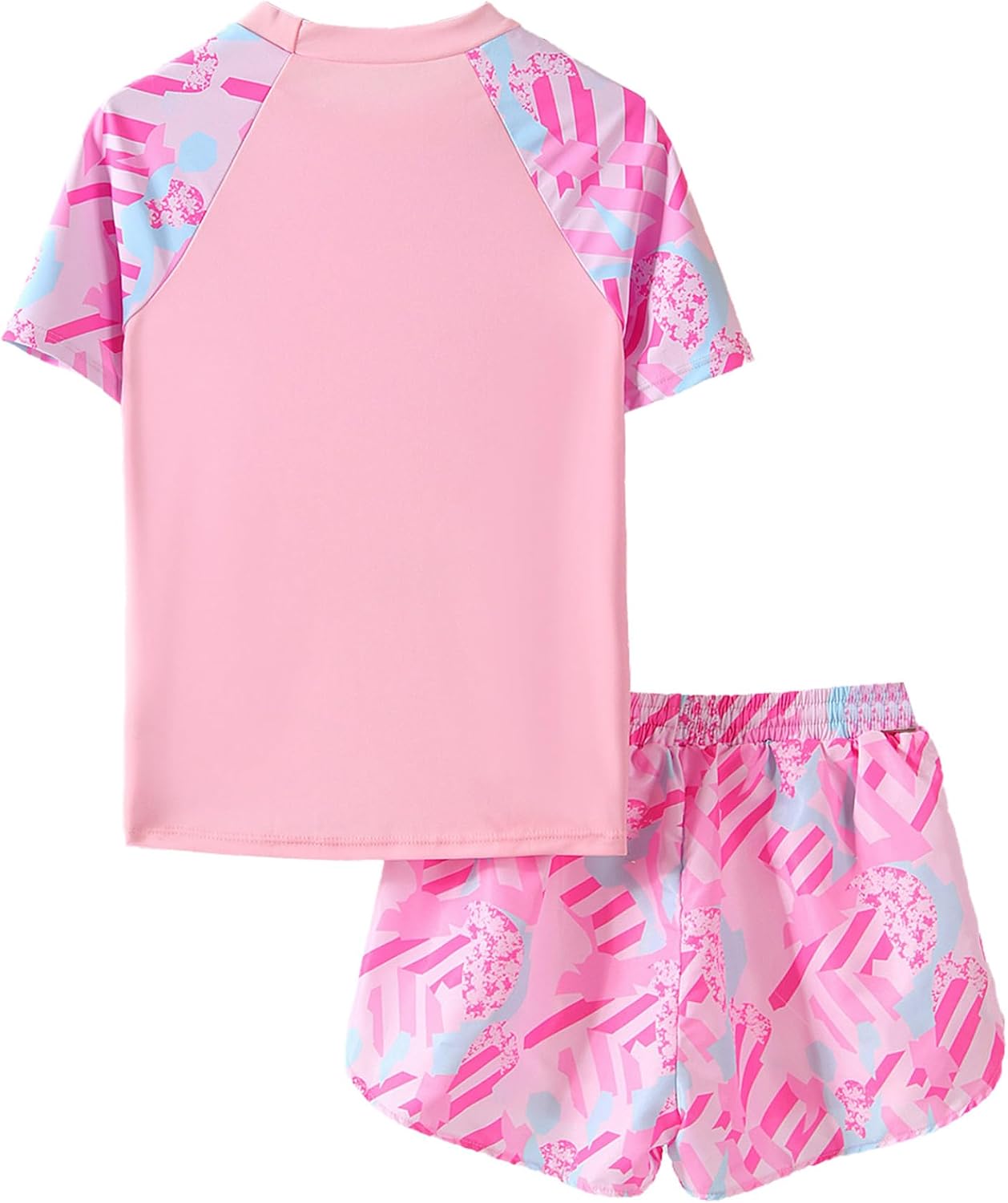 Kids Girls Swim Shirt and Shorts Set Short Sleeve Rash Guard UV Protection Swimwear