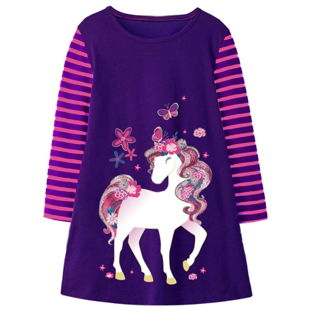 VIKITA Vestidos para Niñas T-Shirt Manga Larga Algodón Casual Patrón de Estrella 2-8 años