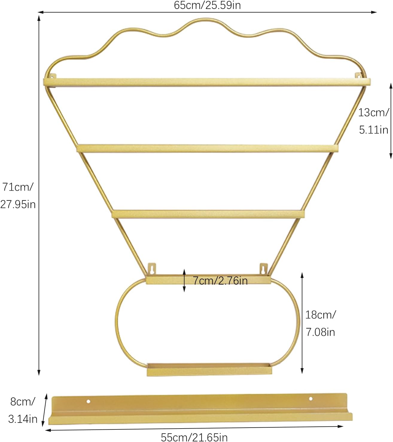 Metal Wall Mounted Nail Polish Racks - Stylish Cosmetic Display Case, Lipstick & Perfume Wall Shelf, Essential Oil Organizer for Bottles in Salon Spa Shop (Gold)