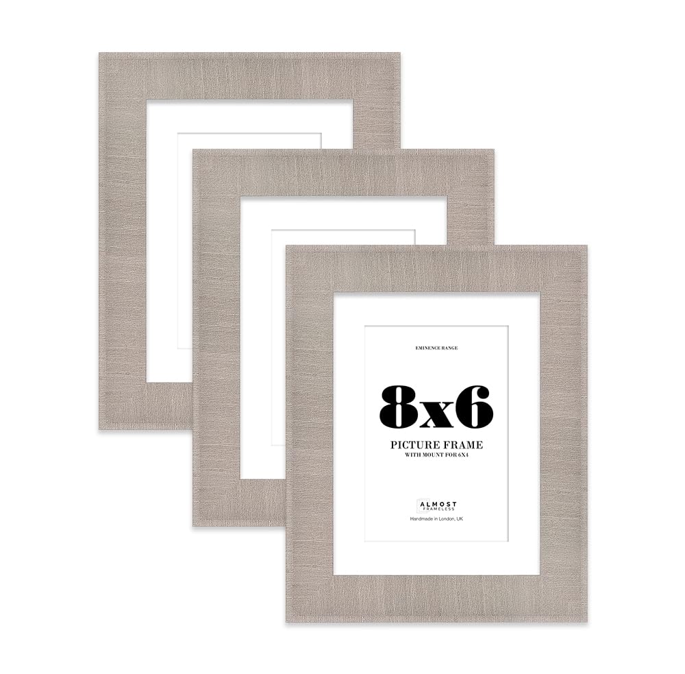 8x6" Grey Picture Frame with 6x4" Mount - Shabby Chic Photo Frame with Distressed Finish, Wall Hooks and Kickstand, 32mm Edge - 3 Pack