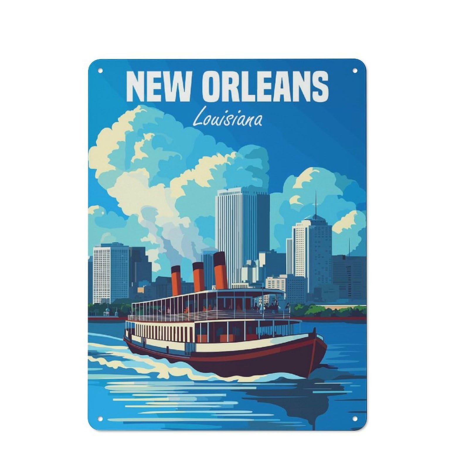 Junmoney Style-12 New Orleans Lousiana Retro Tin Wall Plaque 40X30cm For Hobby Room Or Studio, For Garage, Workshop And Man Cave Decoration