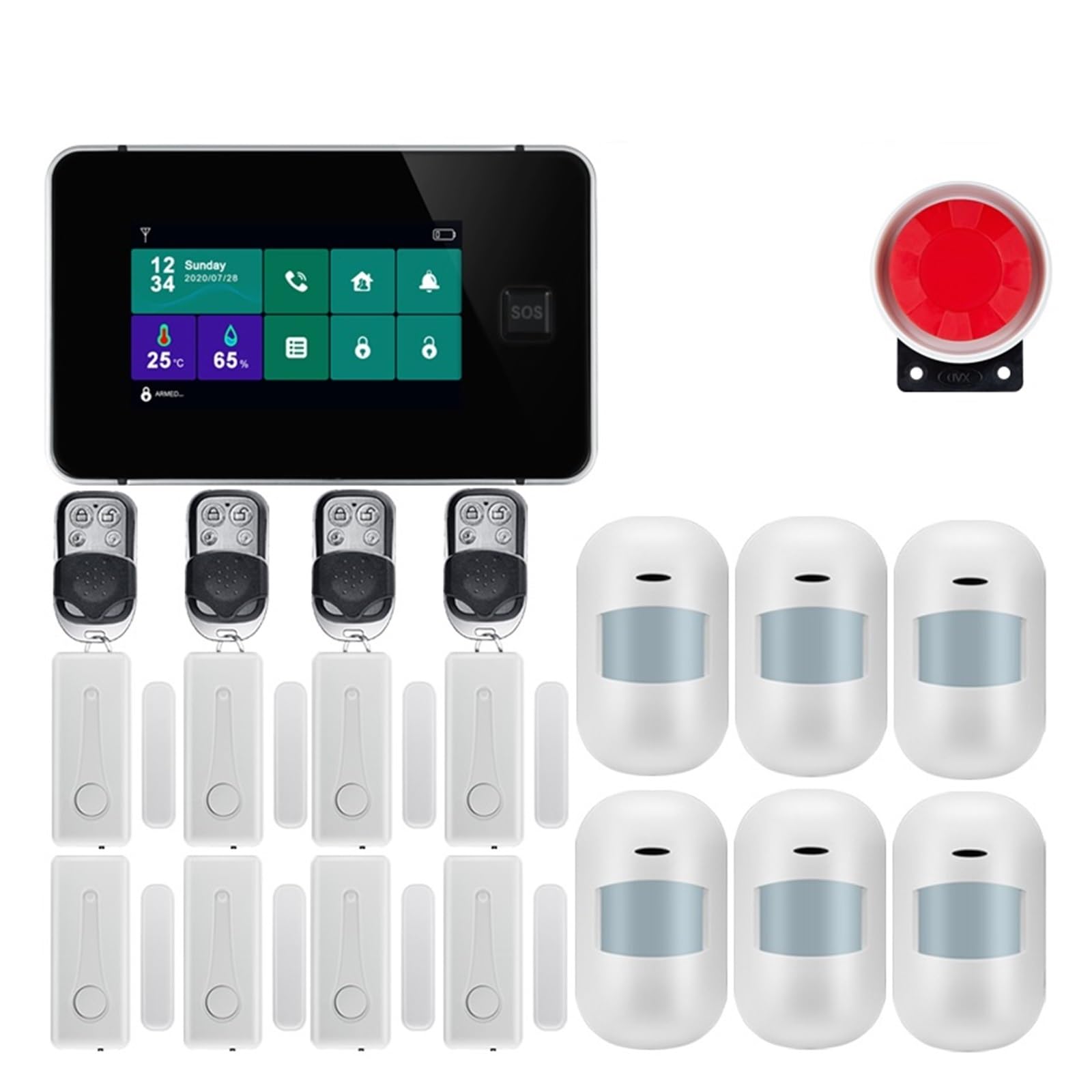 Système d'alarme de sécurité Domestique Tactile, wi-FI, GSM, interphone, télécommande, Cadran Automatique, détecteurs 433MHz pour la Maison et Le Garage(W8B9)