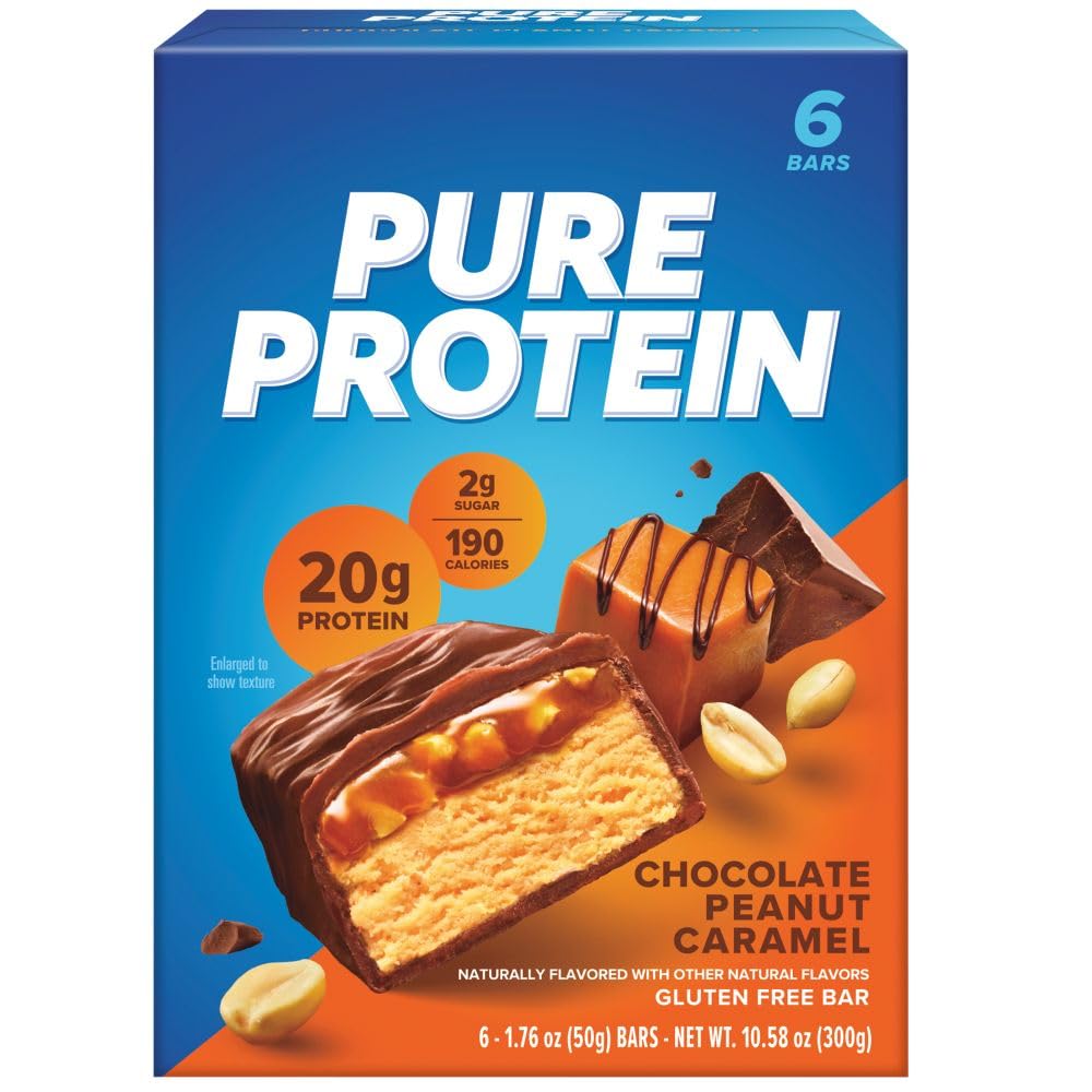Pure Protein Chocolate Peanut Caramel Bar (50 Grams x Box of 6pcs) | With 20g Protein + 190 Calories In Each Serve | Healthy Snacking | Gluten Free | 300 Grams