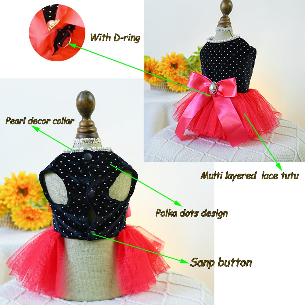 black dog dress Dresses for Small Dogs Girl, Cute Puppy  KUOSER The organza and glittered mesh create a luxurious texture Anelekor Black Polka Dot Dog