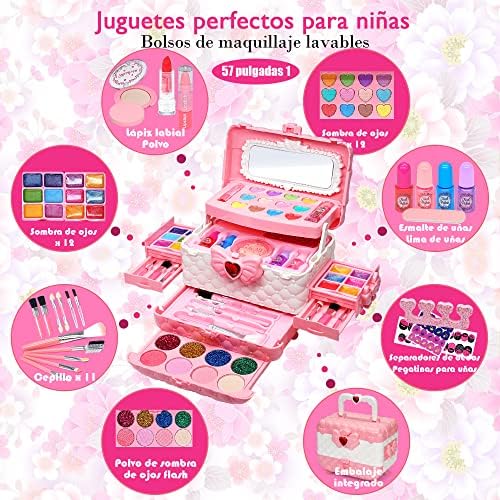 Mrabbitoo Kinderschminke Set Mädchen Schminkkoffer - Waschbar Kinder Make Up Set Schminkset Spielzeug,Schminke Halloween Weihnachts Geburtstag Geschenke für Prinzessin 4 5 6 7 8 9 10 11 12 Jahre