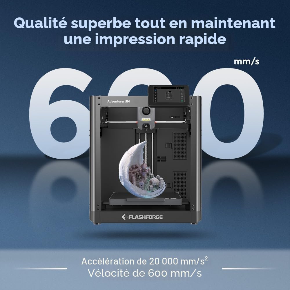 FLASHFORGE Adventurer 5M Imprimante 3D, Complet Calibrage-Auto Imprimer, 1-Clic Max 600mm/s Vitesse, Tous-Métal CoreXY Structure Impression Précise, Entretien Facile Buse, Imprimer Taille220x220x220mm