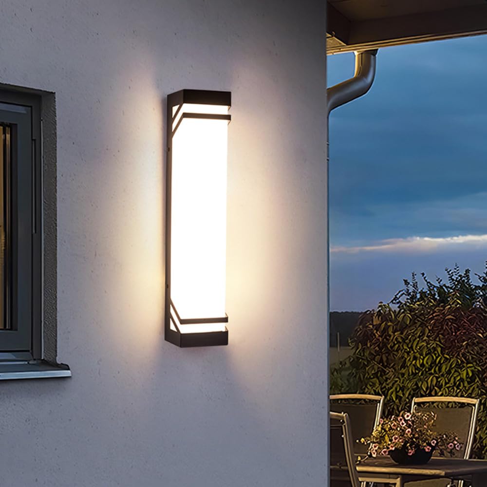 Wandleuchte für den Außenbereich, schwarz, lang, quadratisch, LED, mit weißem Acrylschirm, Veranda-Beleuchtung, dimmbar, Wandbeleuchtung für den Außenbereich, wasserdicht, für Leuchten von C