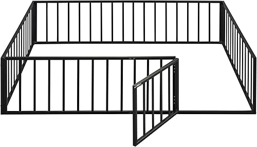 Miniatura 8 de Harper & Bright Designs Base de cama de metal Queen con rieles, cama Montessori Queen con valla y puerta, para niños y niñas (tamaño Queen, negro)