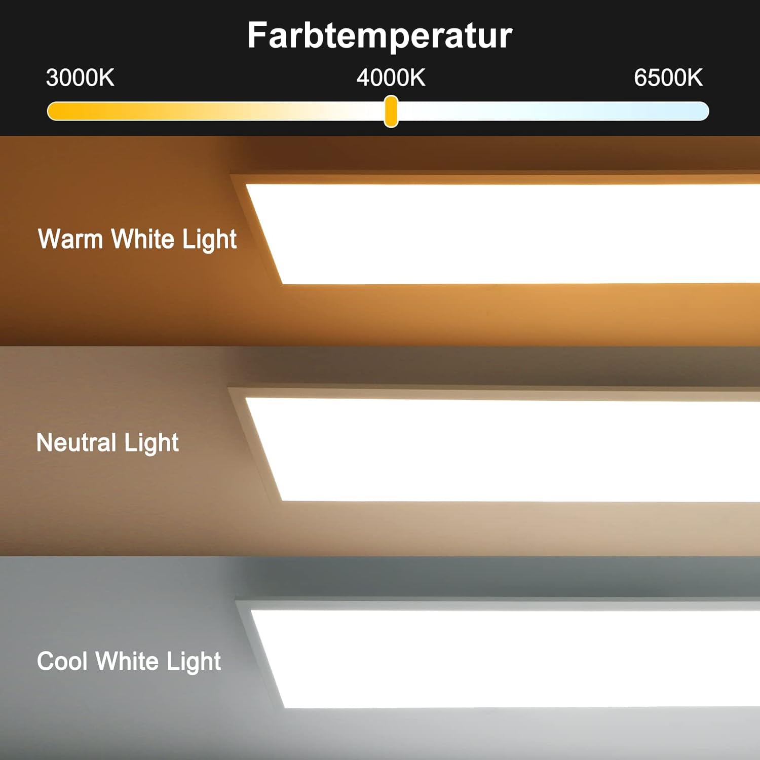 Dimmbare LED Deckenleuchte 120x30 cm mit Memory Funktion, 40W 2700K-6500K Ultraflache Rechteckige Panel mit Fernbedienung, Ultrahelles Licht Geeignet für Büro, Küche, Garage, Werkstatt, Keller, etc.
