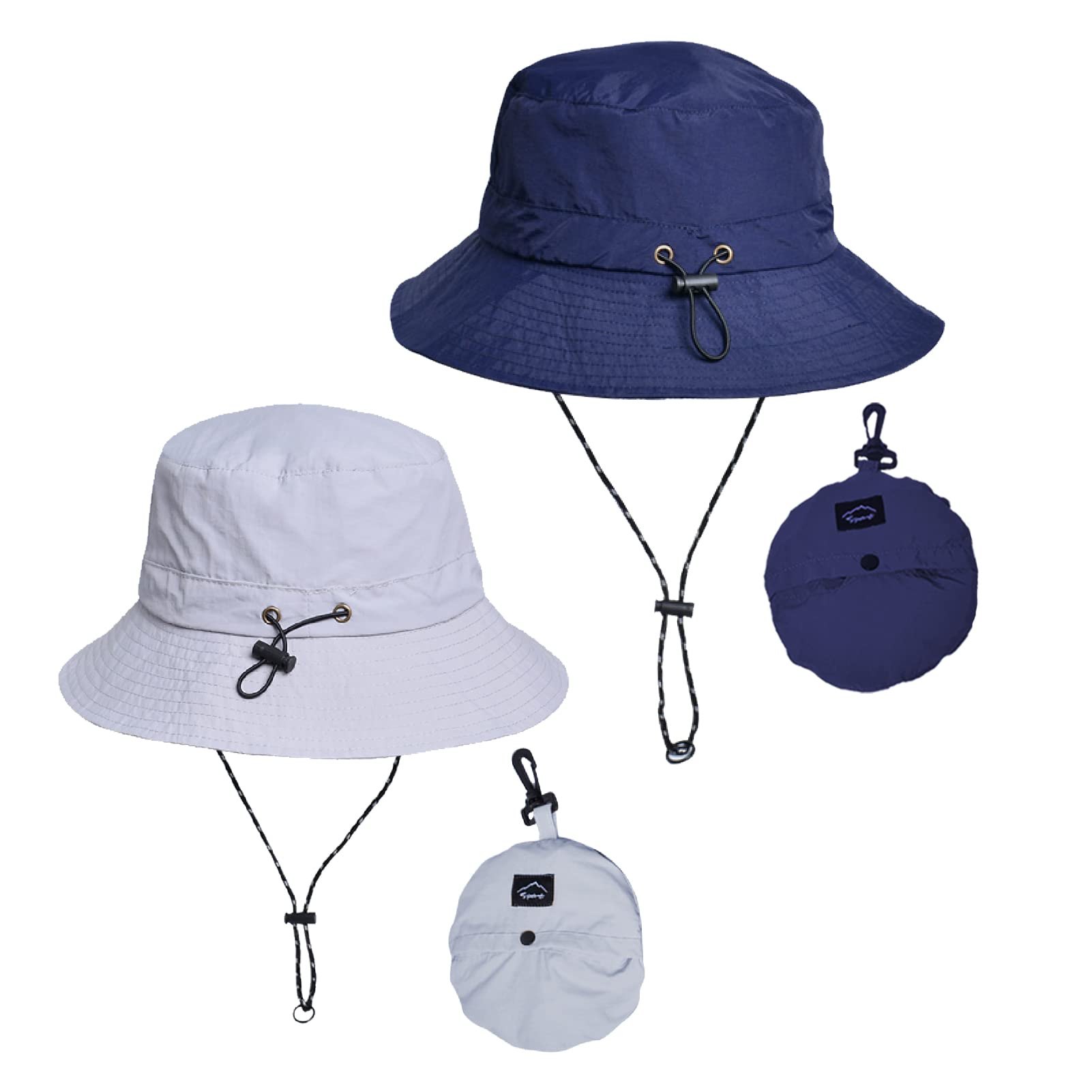 Bucket Hat for Men Women Outdoor UV Sun Protection Hat with Wide Brim Waterproof Fishing Hat for Beach Hiking Garden, Grey+blue, One size