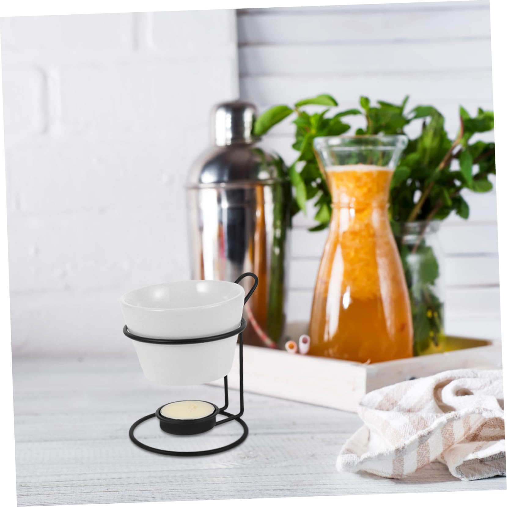 HOLIDYOYO 2sets Ceramic Butter Warmer Set Chocolate Fondue Melting Pot Rack for Cheese Candle Melting Ceramic Material for Daily Use