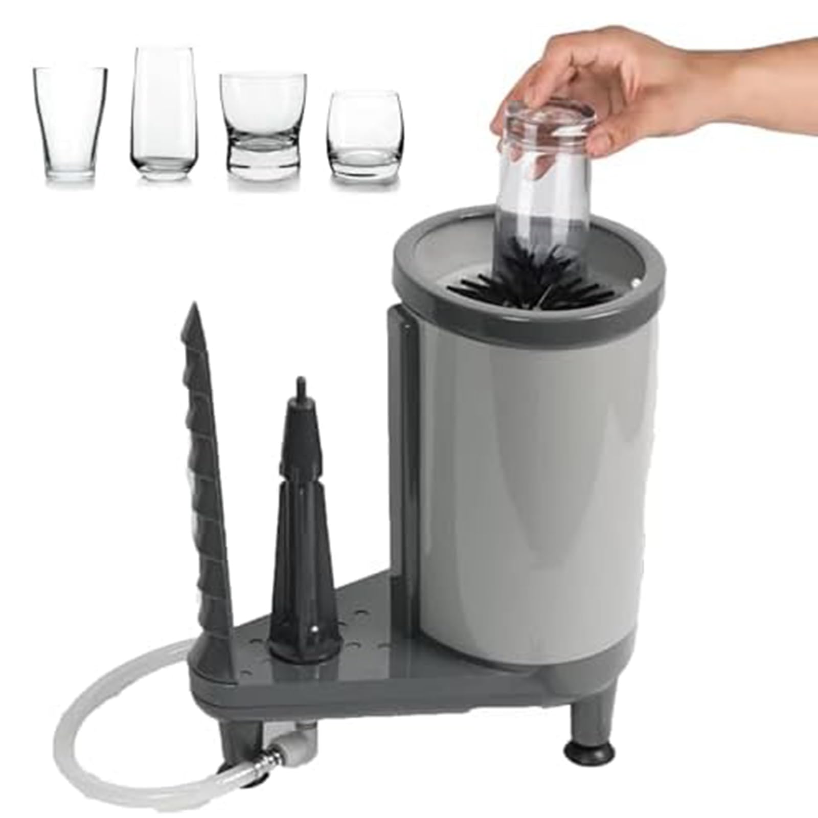 Nettoyeur de verre automatique avec brosse à 360°, pas d'électricité nécessaire, nettoyant efficace pour bouteilles et verres pour magasins de boissons et restaurants, économise du temps et des