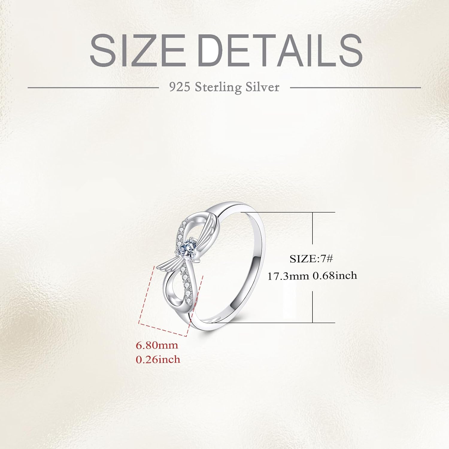 Infinity Promise Ring 925 Sterling Silver Angel Wings Heart Ring for Women Her - Image 4