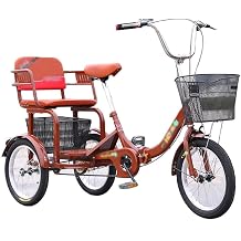 Adult Tricycle Foldable Adult Trike Cruiser Man Power Pedal 16 Inch Single Speed 3 Wheel Bike with Dual Drive and Shock Absorbing Seat for Seniors Black Brown