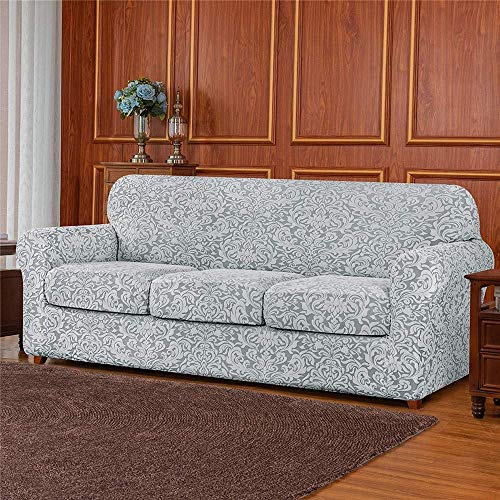Zhuan Jacquard Damask Sofa Slipcover With 2 Separate Seat Cushion Couch Cover Stretch Washable Furniture Protector For Conventional Settee For Kids,Pets(Smoky Gray,3 Seater(185-235Cm)) #TOP1