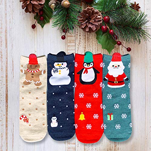 Image of 8 Pack Women Xmas Holiday Socks, Winter Warm Soft Cotton Knit Stretchy Slipper Crew Bulk Socks Set for Females Girls