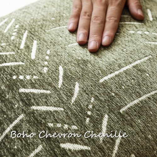 Image of Foindtower Set of 2 Decorative Chenille Jacquard Throw Pillow Covers Textured Farmhouse Vintage Cushion Cover Neutral Boho Accent Home Decor For Sofa Chair Couch Bed Living Room,18x18 Inch,Olive Green