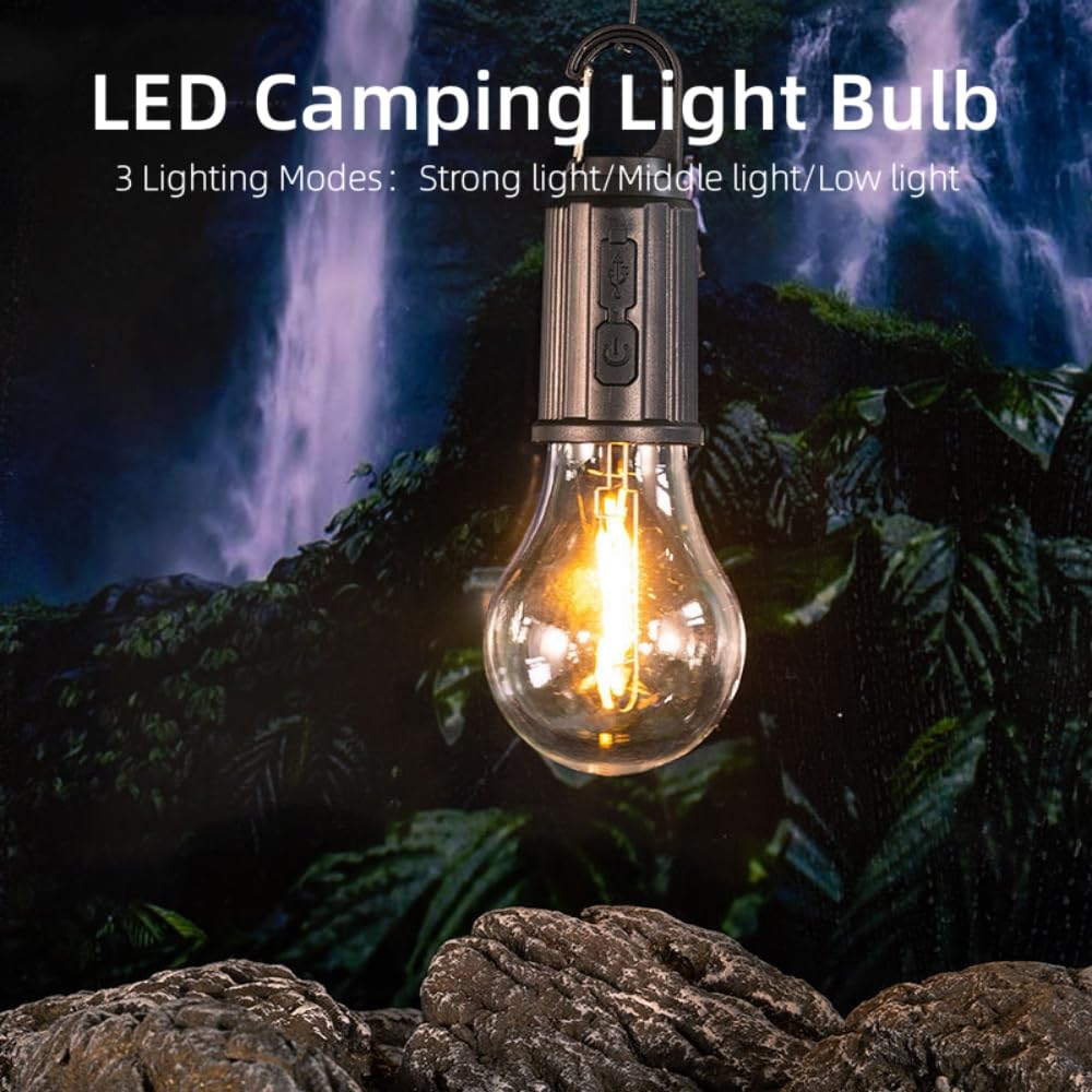 POCKETMAN 4 bombillas LED recargables Luz de camping portátil 3 modos de iluminación Adecuada para camping al aire libre, iluminación de jardín, emergencias por cortes de electricidad