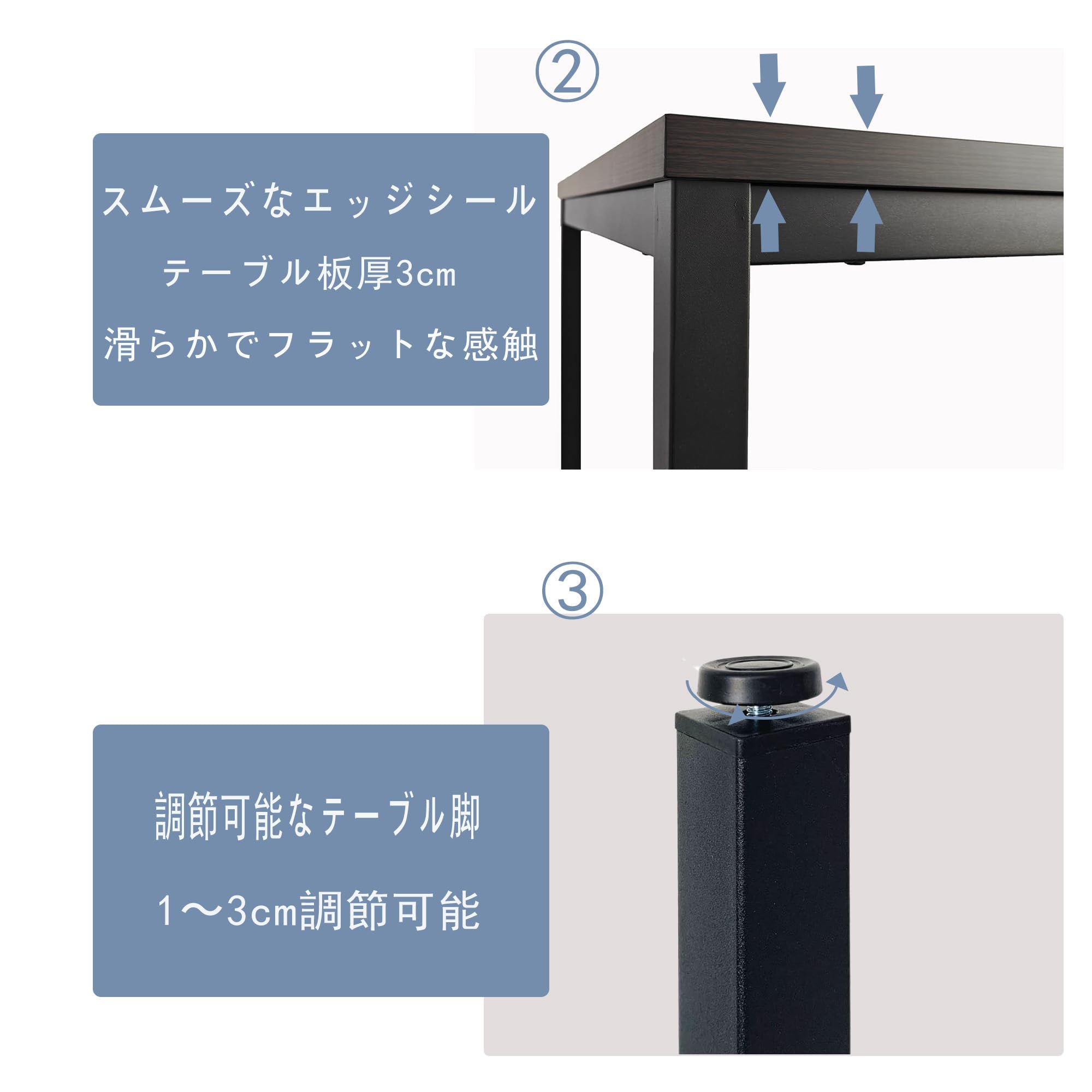 頑丈テーブル 組み立て簡単(ダークブラウン,幅150×奥行75×高さ72cm