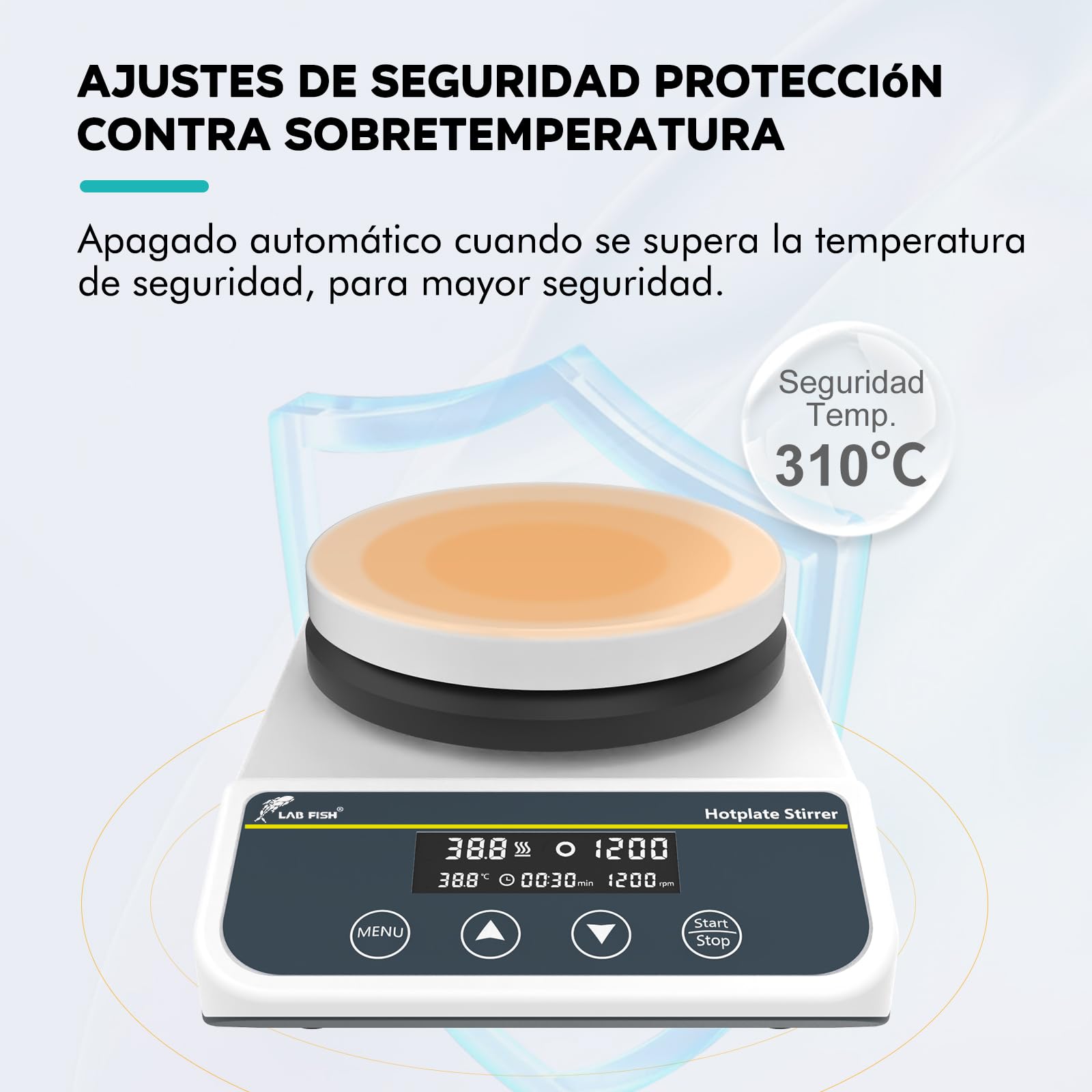 LABFISH Laboratorio Agitador Magnético Placa Calentadora 310℃/ 590℉ 5 Pulgadas Agitador Magnético Digital 3L Ajuste de Temporizador 50-1500rpm, Sensor de Sonda y Barra de Agitación Incluidos