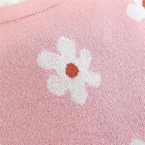 1 to 5 Years Children Fashion Tops Little Girls Flowers Daisy Printed Sweater Round Neck Knitted Long Sleeve Tops3