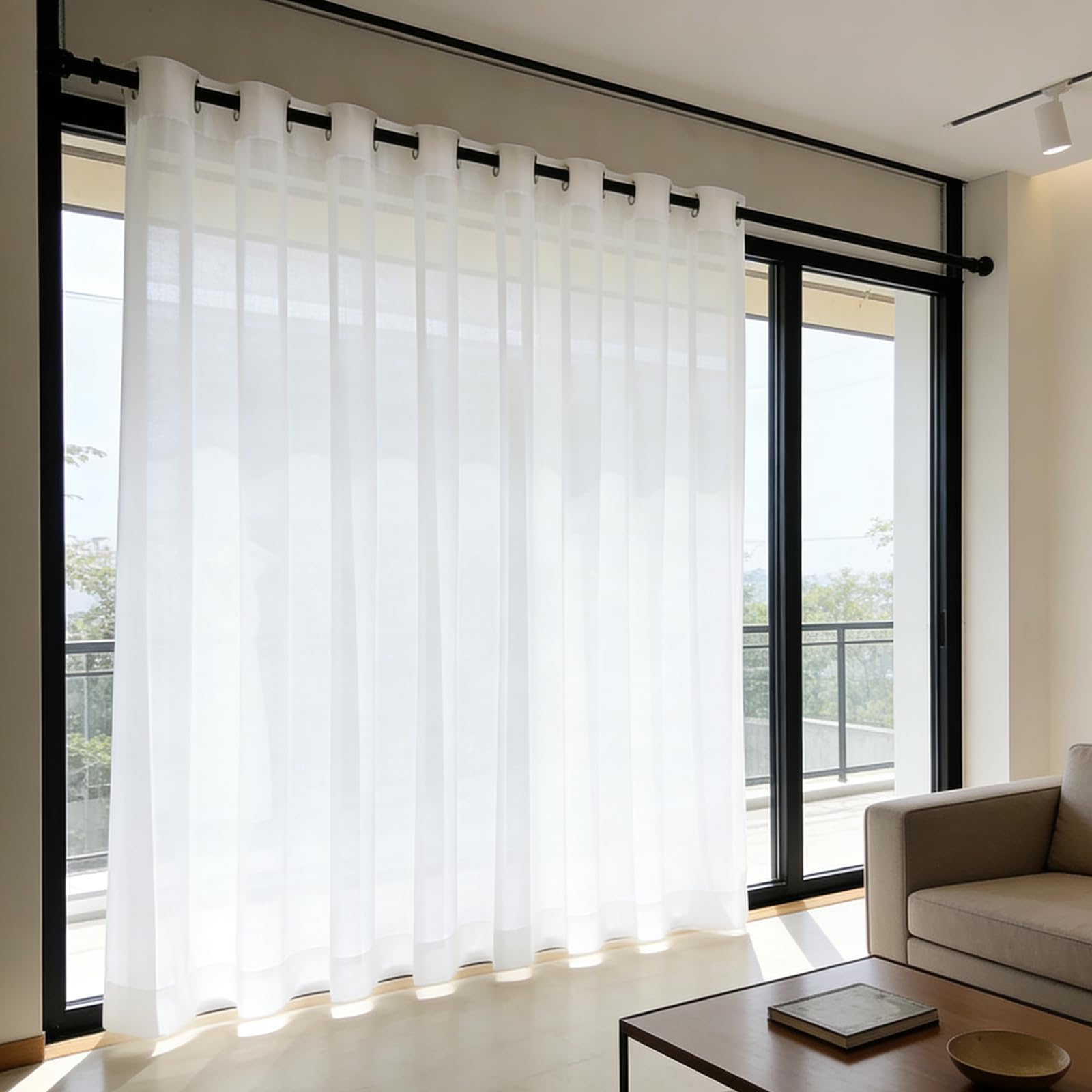 Rideaux voilages fenetre blancs semi-transparents 270x260 cm