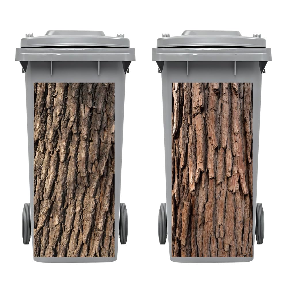 Peacoblue Wheelie Bin Stickers 2 Sheets Simulated Wood Grain Texture Sticky Dustbin Stickers Decals, 15"x 32" Waterproof Large Wraps for Bins, Fridge, Wall Outdoor Indoor Patio Decor, Home Decoration