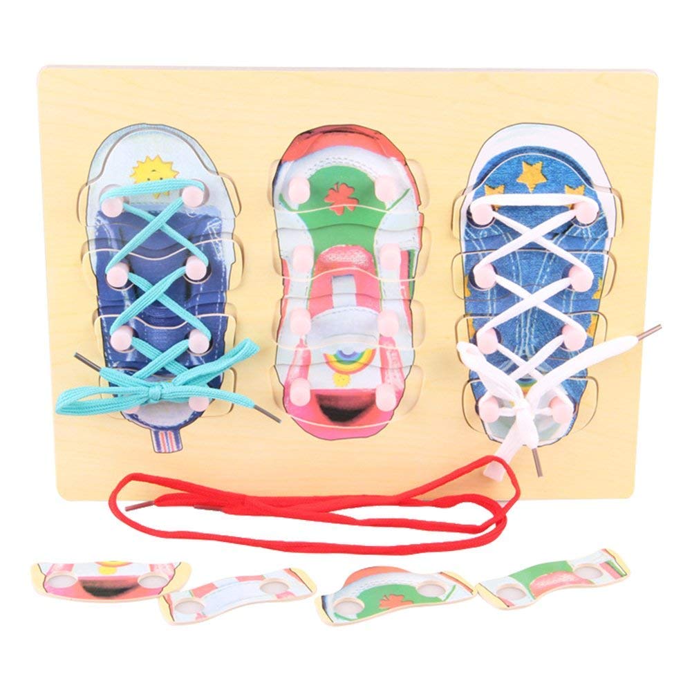 FunBlast Wooden Tie Shoes Lace Tying Board Learn to Tie Your Shoe Laces Wooden Puzzle Peg Board Educational Toys for Kids-image-9
