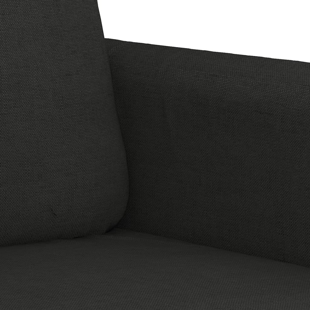 3-częściowy zestaw sof, czarny materiał, 2 x dwuosobowa sofa 120 i 140 cm, podnóżek, tapicerowany zestaw z poduszkami do salonu, biura, pokoju gościnnego, przytulny, zajmuje mało miejsca