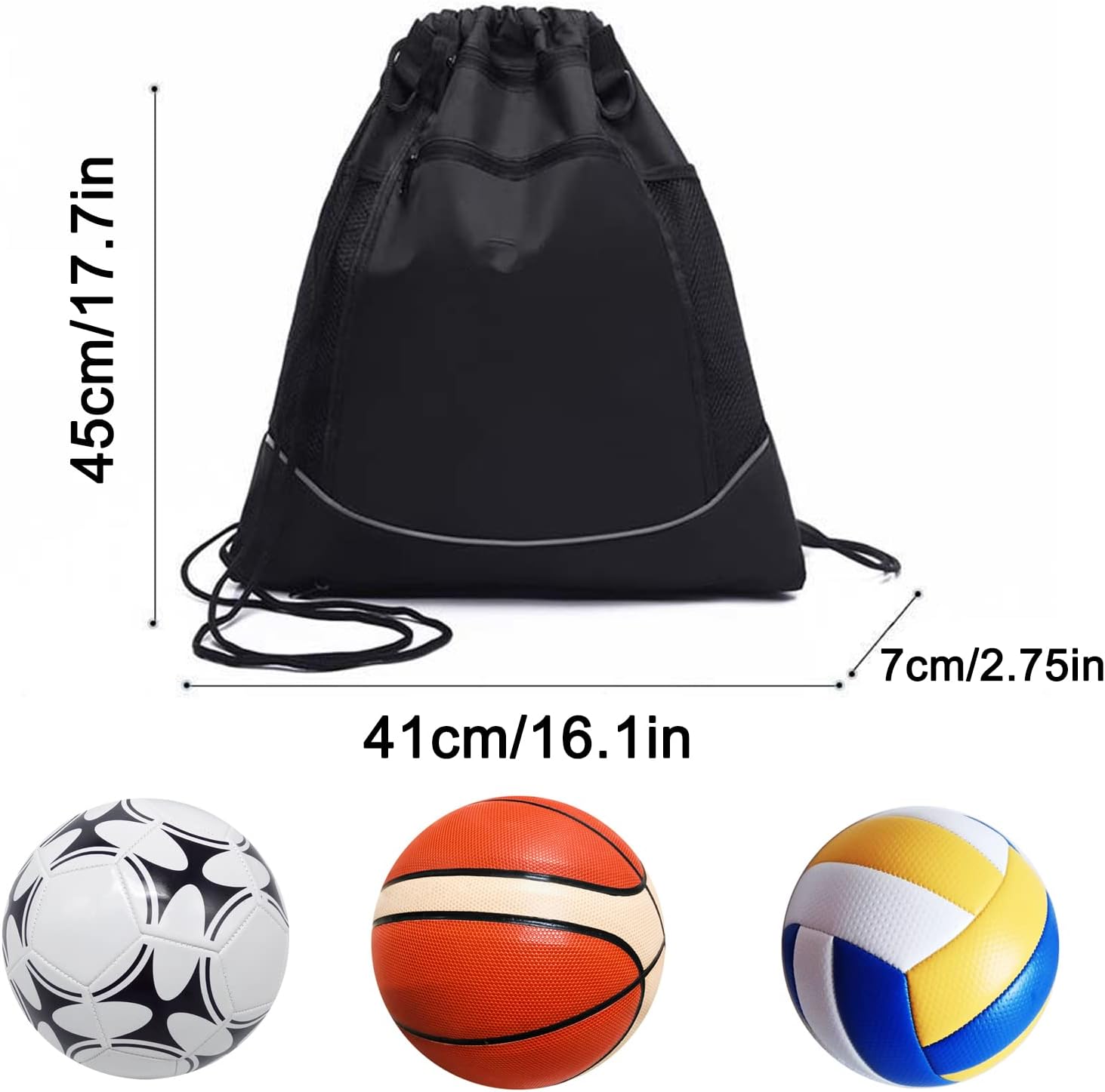 Sports Drawstring Backpack - Teen-Friendly Swim & Gym Bag, Ball Net Storage - Image 2