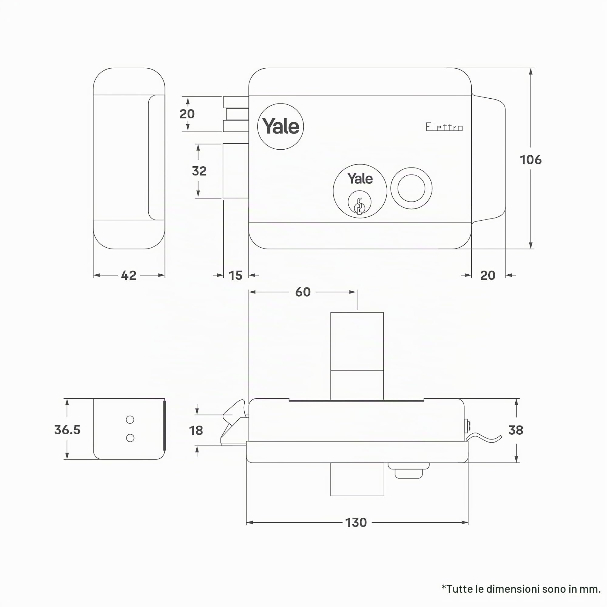 YALE Serratura elettrica da applicare Y68800602 SX C/K e pulsante, in acciaio verniciato, apertura con chiave e con impulso elettrico a pulsante