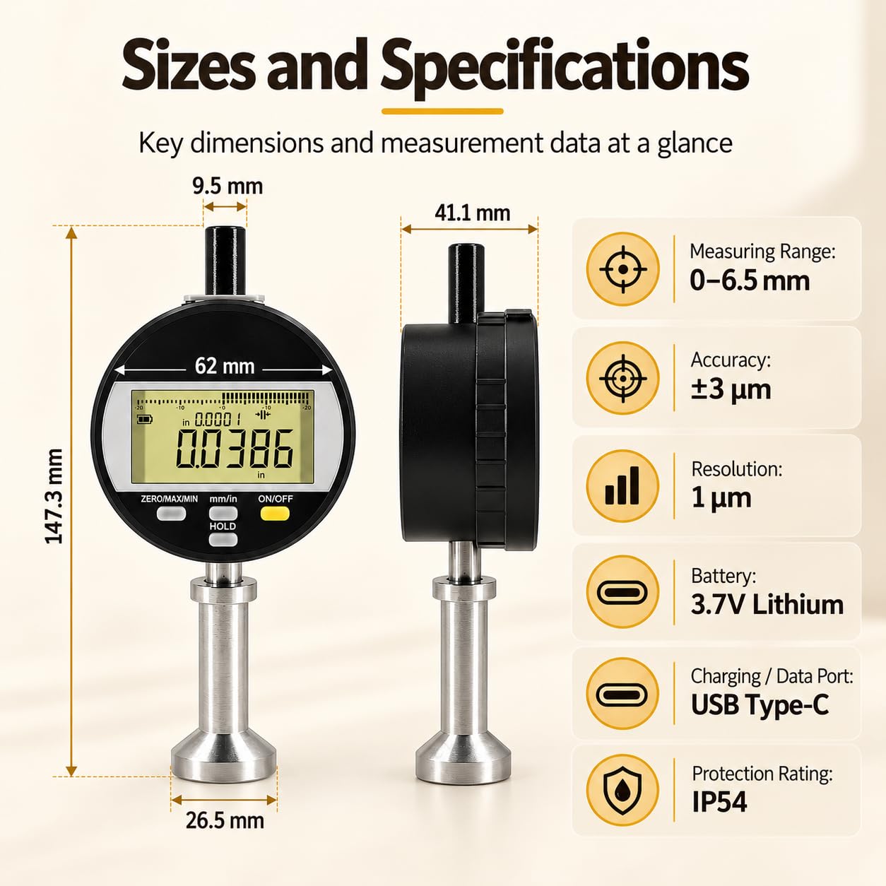 Medidor De Rugosidad Superficial, Medidor Digital De Perfil De Superficie con Sonda De Diamante, Rango De Medición De 0 A 6,5 ​​mm, Precisión De ±0,003 Mm, Conversión De Pulgadas A Sistema