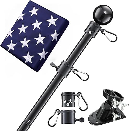 Miniatura 9 de Soporte para mástil de bandera para exteriores de la casa - Kit de mástil resistente de acero inoxidable de 5 pies, sin enredos, con 2 soportes