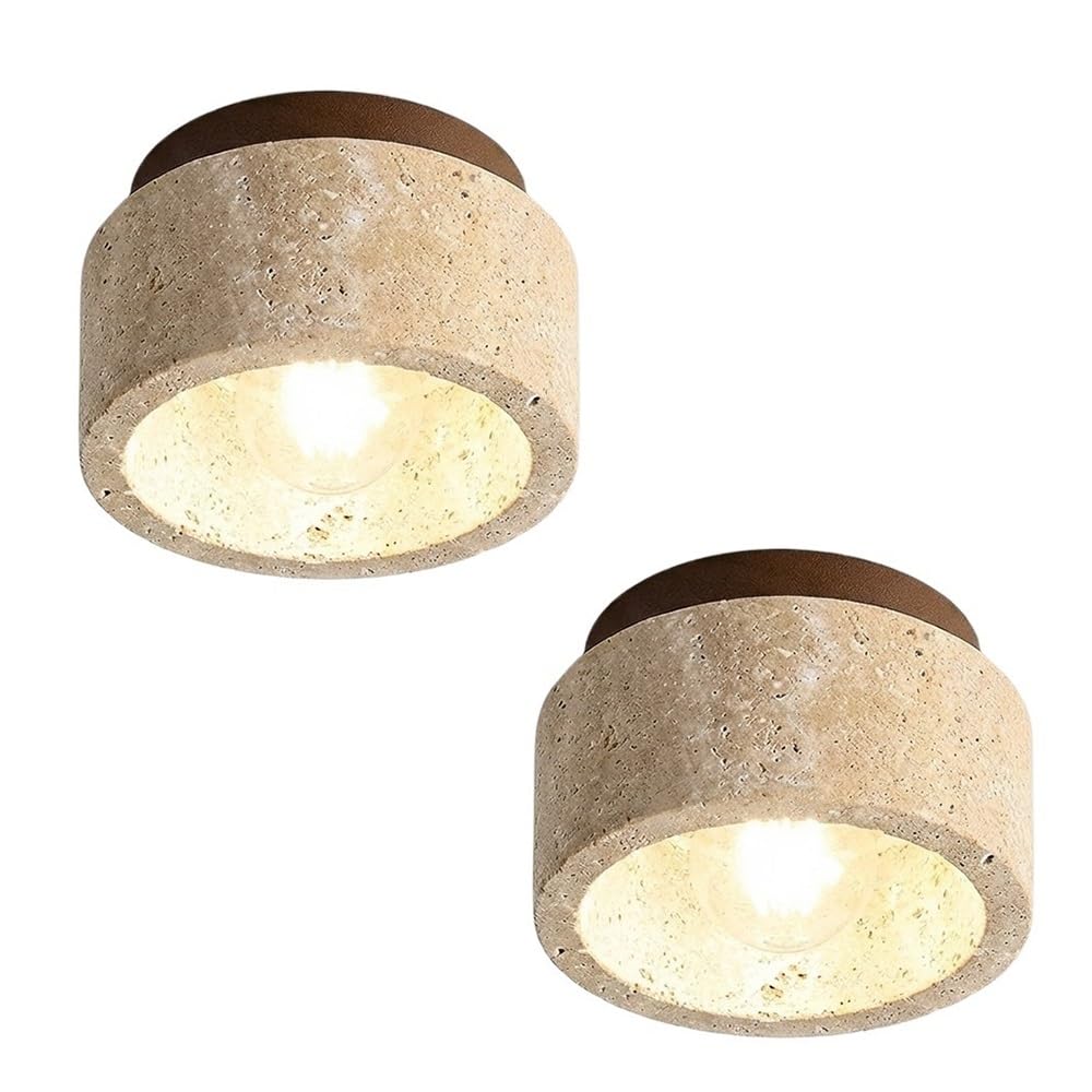 ITOSUI Modern Travertine Flush Mount Ceiling Light Solid Wood Black Small Stone Shade 4.7-Inch Celing Lamp Fixture for Hallway Entryway Corridor Kitchen E26 Base 3 Color Lighting(Beige,2-Pack)
