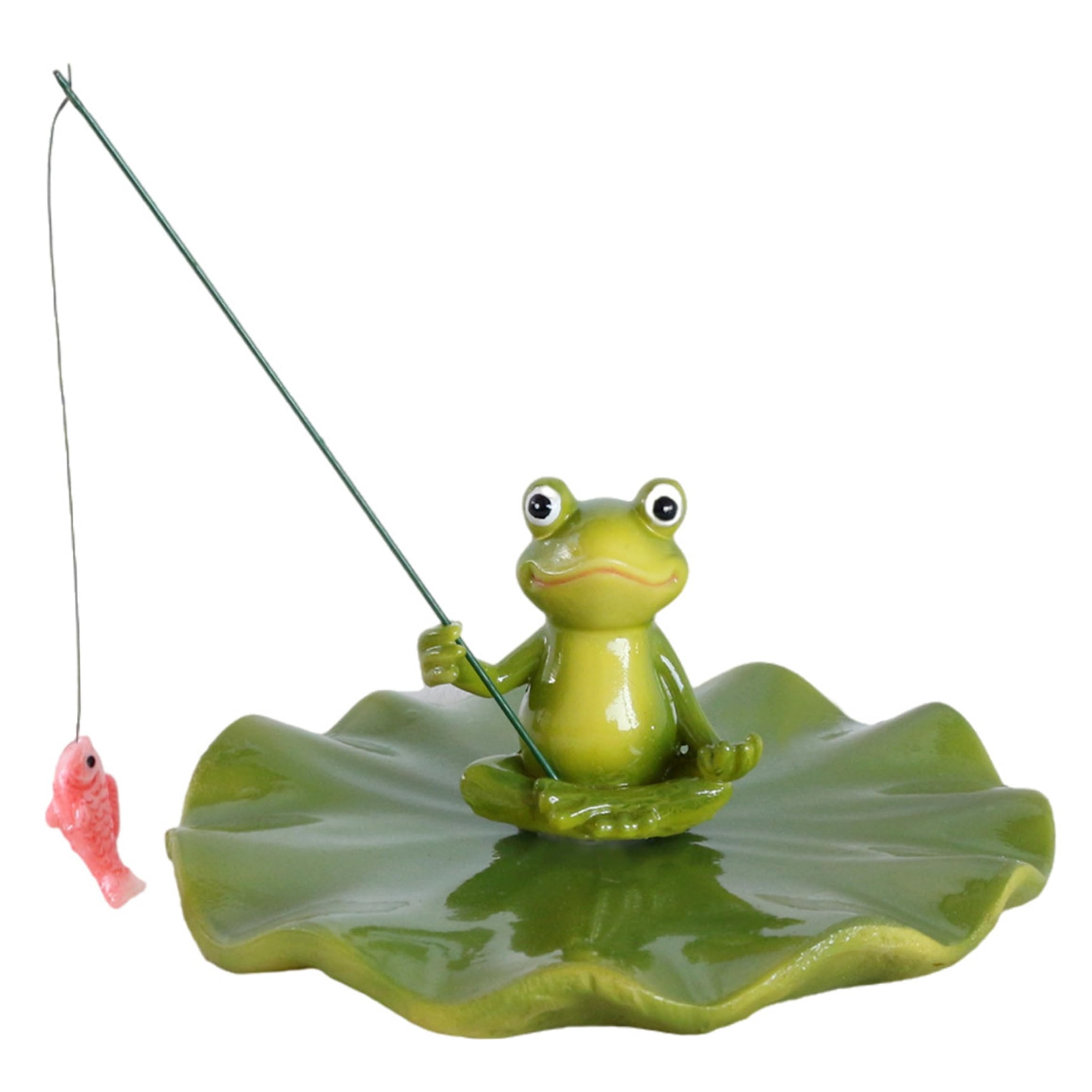 Monetais Floating Pond Decor Frog Statue - Cute Fishing Frog Statue On Lotus Leaf, Outdoor Pond Accessories, Green, 4.65x4.49x4.33 inch Floating Decor
