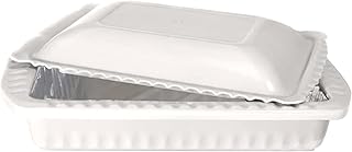 Serving and Casserole Carrier for 9x13x2 Foil Pans, Heat Resistant w/Handles, Lid Locks in Place for Safe and Easy Carrying, Lid Doubles as a Serving Dish, 1 Foil Pan included, BPA Free Made in USA - White