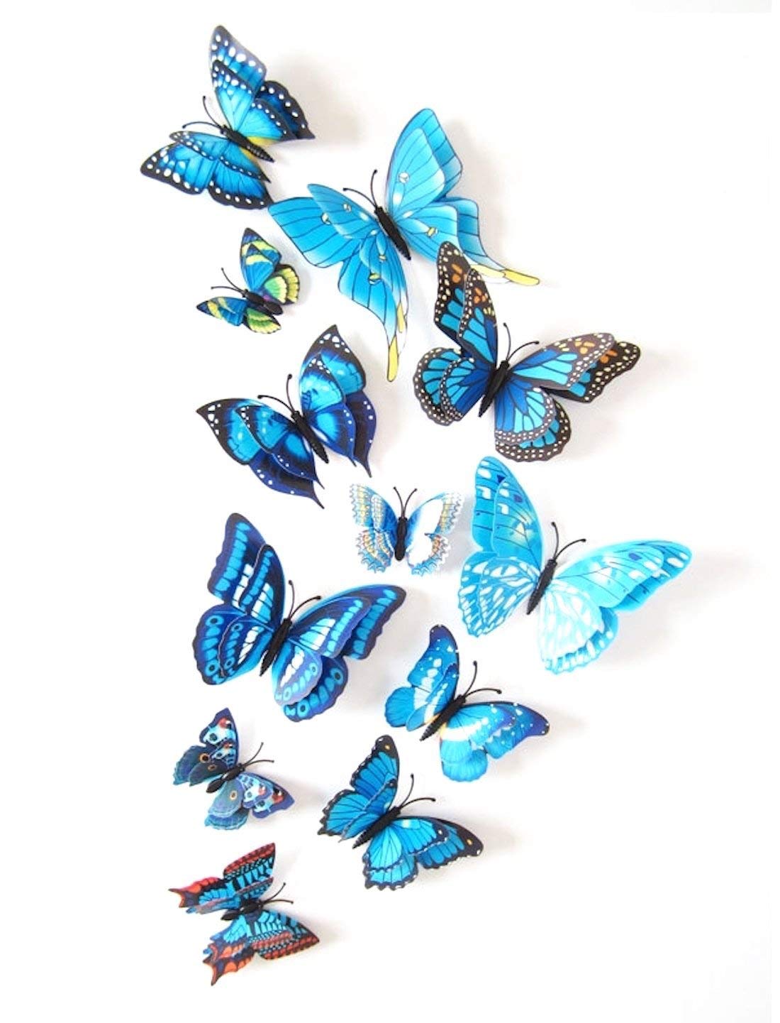 iDream 12pcs 3D PVC Magnet Butterflies DIY Wall Stickers for Home Decoration, Removable, Waterproof, Colorful, Ideal for Living Room, Bedroom, Office and Party Decor (Double Layer Blue)