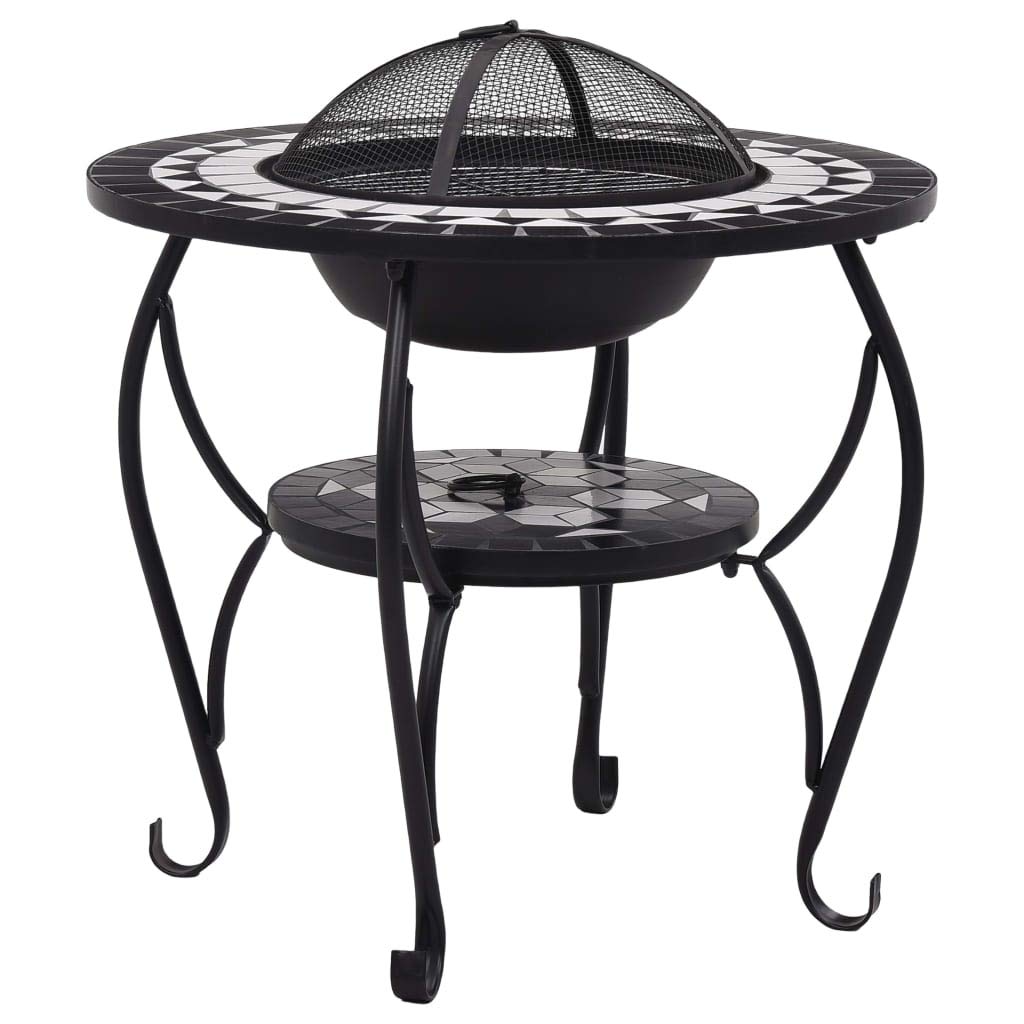Homgoday Brasero de Mosaico cerámica Negro y Blanco 68 cm Brasero Exterior para Jardín Cuenco para Fogatas al Aire Libre para Jardines, Patios, Parques, Patios